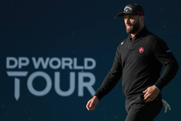12th September 2025; Wentworth Club, London, England; The BMW PGA, Golf Herren Championship Round 2; Jon Rahm& x2003;of Spain makes his way to tee off on the 1st hole  HenningxvonxJagow