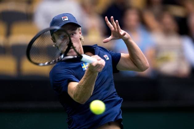 250912 Leo Borg during the Davis Cup tennis match between Sweden and Tunisia on September 12, 2025 in Partille Photo Carl Sandin BILDBYRAN code CS CS0767 tennis davis cup sweden sverige tunisien tunisia bbeng sverige sweden  Copyright: CARLxSANDIN BB250912CS010
