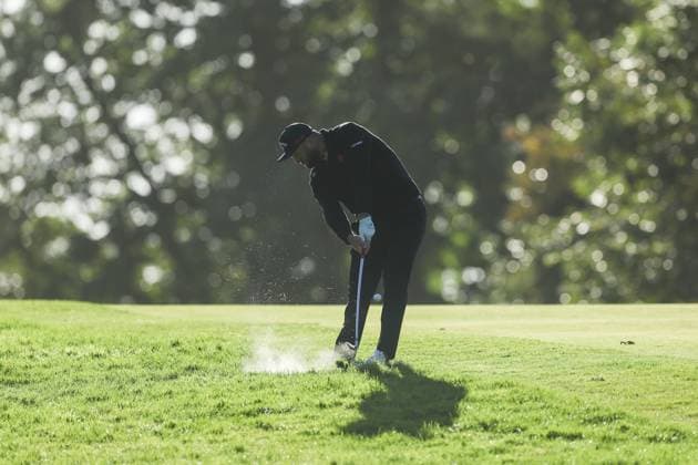 12th September 2025; Wentworth Club, London, England; The BMW PGA, Golf Herren Championship Round 2; Jon Rahm& x2003;of Spain plays a shot at the 1st hole  HenningxvonxJagow