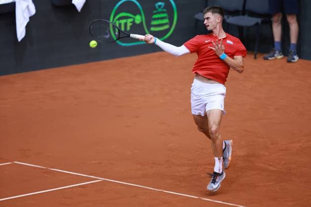 Croatia v France - 2025 Davis Cup Qualifiers Second Round: Day 1 Dino Prizmic of Croatia plays a forehand during the 2025 Davis Cup Qualifier second round match between Croatia and France at Dvorana Gradski Vrt on September 12, 2025 in Osijek, Croatia.  DavorxJavorovic PIXSELL