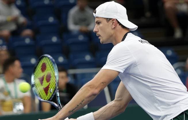 TENNIS - Davis Cup, HUN vs AUT DEBRECEN,HUNGARY,12.SEP.25 - TENNIS - ITF Davis Cup, qualification round 2, Hungary vs Austria. Image shows Marton Fucsovics (HUN).  GEPAxpictures xWalterxLuger