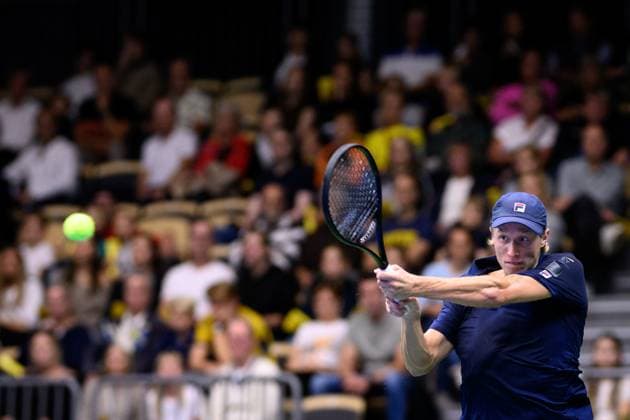 250912 Leo Borg of Sweden during the Davis Cup tennis match between Sweden and Tunisia on September 12, 2025 in Partille Photo Carl Sandin BILDBYRAN code CS CS0767 tennis davis cup sweden sverige tunisien tunisia bbeng  Copyright: CARLxSANDIN BB250912CS023
