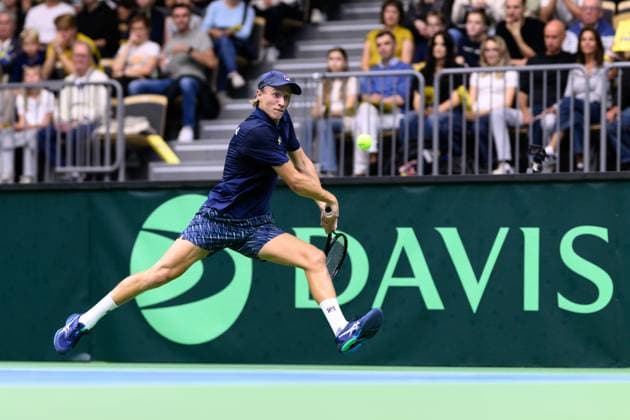 250912 Leo Borg of Sweden during the Davis Cup tennis match between Sweden and Tunisia on September 12, 2025 in Partille Photo Carl Sandin BILDBYRAN code CS CS0767 tennis davis cup sweden sverige tunisien tunisia bbeng  Copyright: CARLxSANDIN BB250912CS025