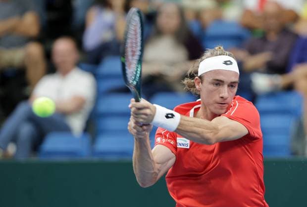 TENNIS - Davis Cup, HUN vs AUT DEBRECEN,HUNGARY,12.SEP.25 - TENNIS - ITF Davis Cup, qualification round 2, Hungary vs Austria. Image shows Lukas Neumayer (AUT).  GEPAxpictures xWalterxLuger