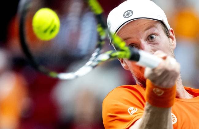 Sport Bilder des Tages GRONINGEN - Botic van de Zandschulp on the first day of the second qualifying round for the Davis Cup Finals between the Netherlands and Argentina at Martiniplaza. ANP SANDER KONING xVIxANPxSportx xxANPxIVx 535985755 originalFilename: 535985755.jpg