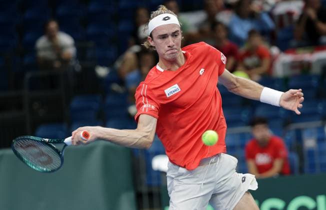TENNIS - Davis Cup, HUN vs AUT DEBRECEN,HUNGARY,12.SEP.25 - TENNIS - ITF Davis Cup, qualification round 2, Hungary vs Austria. Image shows Lukas Neumayer (AUT).  GEPAxpictures xWalterxLuger