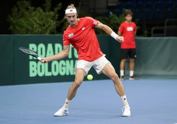 TENNIS - Davis Cup, HUN vs AUT DEBRECEN,HUNGARY,12.SEP.25 - TENNIS - ITF Davis Cup, qualification round 2, Hungary vs Austria. Image shows Lukas Neumayer (AUT).  GEPAxpictures xWalterxLuger