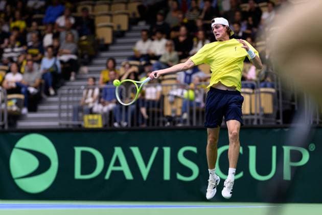 250912 Olle Wallin of Sweden during the Davis Cup tennis match between Sweden and Tunisia on September 12, 2025 in Partille Photo Carl Sandin BILDBYRAN code CS CS0767 tennis davis cup sweden sverige tunisien tunisia bbeng sverige sweden  Copyright: CARLxSANDIN BB250912CS032