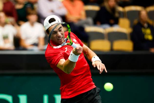 Tunisia s Aziz Ouakaa during the singles match against Sweden s Olle Wallin in the Davis Cup meeting between Sweden and Tunisia in Partille arena on September 12, 2025 PARTILLE SWEDEN x9200x  Copyright: xAdamxIhse TTx DAVIS CUP SWEDEN-TUNISIA