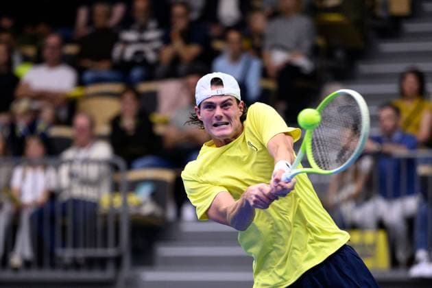 250912 Olle Wallin of Sweden during the Davis Cup tennis match between Sweden and Tunisia on September 12, 2025 in Partille Photo Carl Sandin BILDBYRAN code CS CS0767 tennis davis cup sweden sverige tunisien tunisia bbeng sverige sweden  Copyright: CARLxSANDIN BB250912CS041