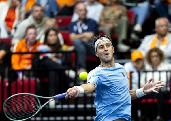 GRONINGEN - Tomas Martin Etcheverry (ARG) after his victory against Jesper de Jong on the first day of the second qualifying round for the Davis Cup Finals between the Netherlands and Argentina at Martiniplaza. ANP SANDER KONING xVIxANPxSportx xxANPxIVx 535992409 originalFilename: 535992409.jpg