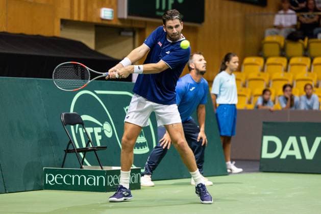 12th September 2025; Polsat Plus Arena, Gdynia, Poland; Davis Cup, World Group I, Poland versus Great Britain; Cameron Norrie (GB) returns  FotoxOlimpik