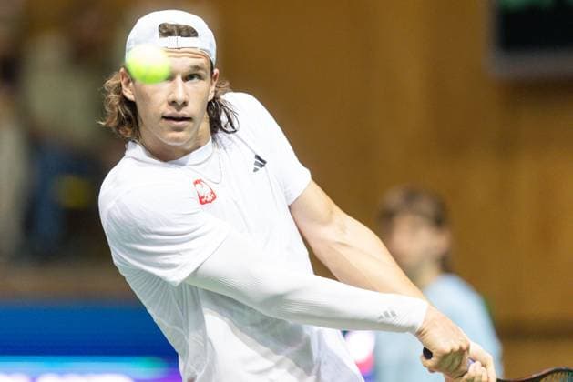 12th September 2025; Polsat Plus Arena, Gdynia, Poland; Davis Cup, World Group I, Poland versus Great Britain; Tomasz Berkieta (pol) returns  FotoxOlimpik
