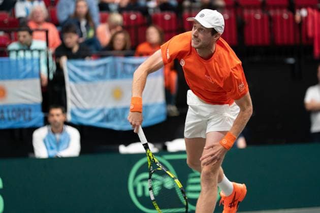 2025-09-12 2025 Davis Cup Qualifiers Second Round GRONINGEN, NETHERLANDS - SEPTEMBER 12: Botic van de Zandschulp of the Netherlands during the 2025 Davis Cup Qualifiers Second Round match between Netherlands and Argentina at MartiniPlaza on September 12, 2025 in Groningen, Netherlands. (Photo by Marleen Fouchier BSR Agency) Groningen Netherlands Content not available for redistribution in The Netherlands directly or indirectly through any third parties. Copyright: xBSRxAgencyx