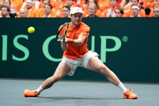 2025-09-12 2025 Davis Cup Qualifiers Second Round GRONINGEN, NETHERLANDS - SEPTEMBER 12: Botic van de Zandschulp of the Netherlands during the 2025 Davis Cup Qualifiers Second Round match between Netherlands and Argentina at MartiniPlaza on September 12, 2025 in Groningen, Netherlands. (Photo by Marleen Fouchier BSR Agency) Groningen Netherlands Content not available for redistribution in The Netherlands directly or indirectly through any third parties. Copyright: xBSRxAgencyx