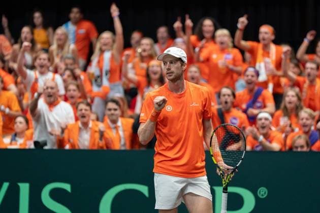 2025-09-12 2025 Davis Cup Qualifiers Second Round GRONINGEN, NETHERLANDS - SEPTEMBER 12: Botic van de Zandschulp of the Netherlands during the 2025 Davis Cup Qualifiers Second Round match between Netherlands and Argentina at MartiniPlaza on September 12, 2025 in Groningen, Netherlands. (Photo by Marleen Fouchier BSR Agency) Groningen Netherlands Content not available for redistribution in The Netherlands directly or indirectly through any third parties. Copyright: xBSRxAgencyx