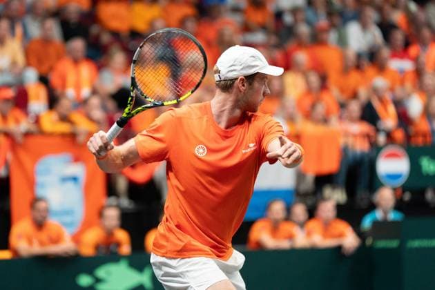 2025-09-12 2025 Davis Cup Qualifiers Second Round GRONINGEN, NETHERLANDS - SEPTEMBER 12: Botic van de Zandschulp of the Netherlands during the 2025 Davis Cup Qualifiers Second Round match between Netherlands and Argentina at MartiniPlaza on September 12, 2025 in Groningen, Netherlands. (Photo by Marleen Fouchier BSR Agency) Groningen Netherlands Content not available for redistribution in The Netherlands directly or indirectly through any third parties. Copyright: xBSRxAgencyx