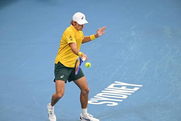 TENNIS DAVIS CUP AUSTRALIA BELGIUM, Alex de Minaur of Australia is action against Raphael Collignon of Belgium during the Davis Cup qualifying second round match at Ken Rosewall Arena in Sydney, Saturday, September 13, 2025. ( NO ARCHIVING, EDITORIAL USE ONLY SYDNEY NEW SOUTH WALES AUSTRALIA  Copyright: xDEANxLEWINSx 20250913179043982240