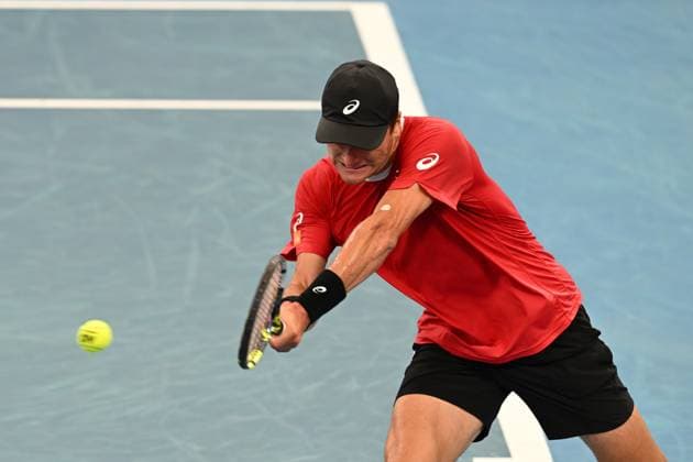 TENNIS DAVIS CUP AUSTRALIA BELGIUM, Raphael Collignon of Belgium is action against Alex de Minaur of Australia during the Davis Cup qualifying second round match at Ken Rosewall Arena in Sydney, Saturday, September 13, 2025. ( NO ARCHIVING, EDITORIAL USE ONLY SYDNEY NEW SOUTH WALES AUSTRALIA  Copyright: xDEANxLEWINSx 20250913112474137783