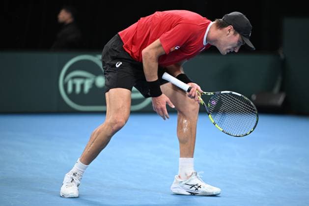 TENNIS DAVIS CUP AUSTRALIA BELGIUM, Raphael Collignon of Belgium reacts during his match against Alex de Minaur of Australia during the Davis Cup qualifying second round match at Ken Rosewall Arena in Sydney, Saturday, September 13, 2025. ( NO ARCHIVING, EDITORIAL USE ONLY SYDNEY NEW SOUTH WALES AUSTRALIA ALBION PARK  Copyright: xDEANxLEWINSx 20250913135882381700
