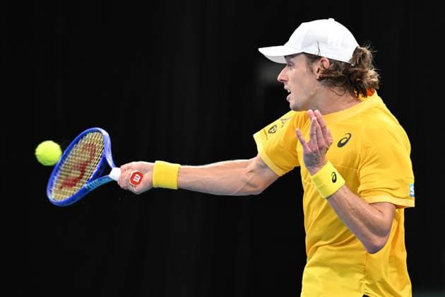 TENNIS DAVIS CUP AUSTRALIA BELGIUM, Alex de Minaur of Australia is action against Raphael Collignon of Belgium during the Davis Cup qualifying second round match at Ken Rosewall Arena in Sydney, Saturday, September 13, 2025. ( NO ARCHIVING, EDITORIAL USE ONLY SYDNEY NEW SOUTH WALES AUSTRALIA ALBION PARK  Copyright: xDEANxLEWINSx 20250913156071385990