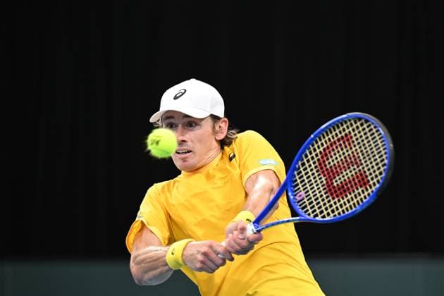 TENNIS DAVIS CUP AUSTRALIA BELGIUM, Alex de Minaur of Australia in action against Raphael Collignon of Belgium during the Davis Cup qualifying second round match at Ken Rosewall Arena in Sydney, Saturday, September 13, 2025. ( NO ARCHIVING, EDITORIAL USE ONLY SYDNEY NEW SOUTH WALES AUSTRALIA ALBION PARK  Copyright: xDEANxLEWINSx 20250913182085641978