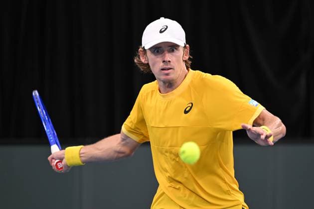 TENNIS DAVIS CUP AUSTRALIA BELGIUM, Alex de Minaur of Australia is action against Raphael Collignon of Belgium during the Davis Cup qualifying second round match at Ken Rosewall Arena in Sydney, Saturday, September 13, 2025. ( NO ARCHIVING, EDITORIAL USE ONLY SYDNEY NEW SOUTH WALES AUSTRALIA ALBION PARK  Copyright: xDEANxLEWINSx 20250913154767272248