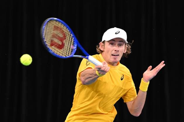 TENNIS DAVIS CUP AUSTRALIA BELGIUM, Alex de Minaur of Australia is action against Raphael Collignon of Belgium during the Davis Cup qualifying second round match at Ken Rosewall Arena in Sydney, Saturday, September 13, 2025. ( NO ARCHIVING, EDITORIAL USE ONLY SYDNEY NEW SOUTH WALES AUSTRALIA ALBION PARK  Copyright: xDEANxLEWINSx 20250913141918184913