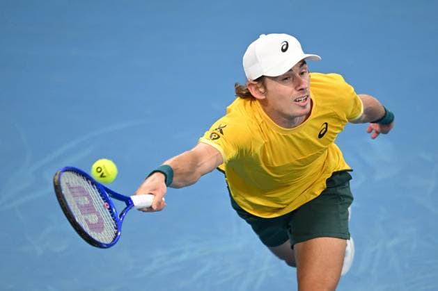 TENNIS DAVIS CUP AUSTRALIA BELGIUM, Alex de Minaur of Australia in action against Raphael Collignon of Belgium during the Davis Cup qualifying second round match at Ken Rosewall Arena in Sydney, Saturday, September 13, 2025. ( NO ARCHIVING, EDITORIAL USE ONLY SYDNEY NEW SOUTH WALES AUSTRALIA ALBION PARK  Copyright: xDEANxLEWINSx 20250913169534170410