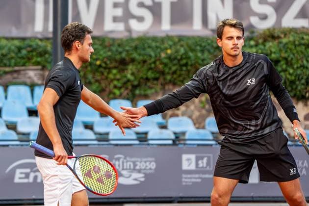 SZCZECIN 12.09.2025 TENIS INVEST IN SZCZECIN OPEN 2025 --- TENNIS INVEST IN SZCZECIN OPEN 2025: IVAN LIUTAREVICH BRUNO PUJOL NAVARRO - PIOTR MATUSZEWSKI PETR NOUZA N Z PIOTR MATUSZEWSKI PETR NOUZA FOT. MARCIN JASINSKI ARENA AKCJI NEWSPIX.PL --- newspix.pl 