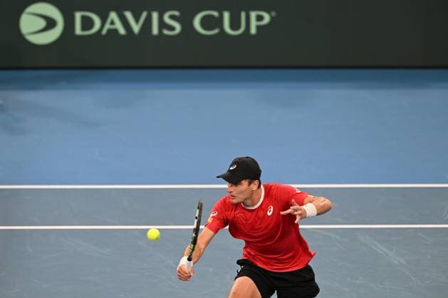 TENNIS DAVIS CUP AUSTRALIA BELGIUM, Raphael Collignon of Belgium in action during his win over Alex de Minaur of Australia during the Davis Cup qualifying second round match at Ken Rosewall Arena in Sydney, Saturday, September 13, 2025. ( NO ARCHIVING, EDITORIAL USE ONLY SYDNEY NEW SOUTH WALES AUSTRALIA ALBION PARK  Copyright: xDEANxLEWINSx 20250913116001842157
