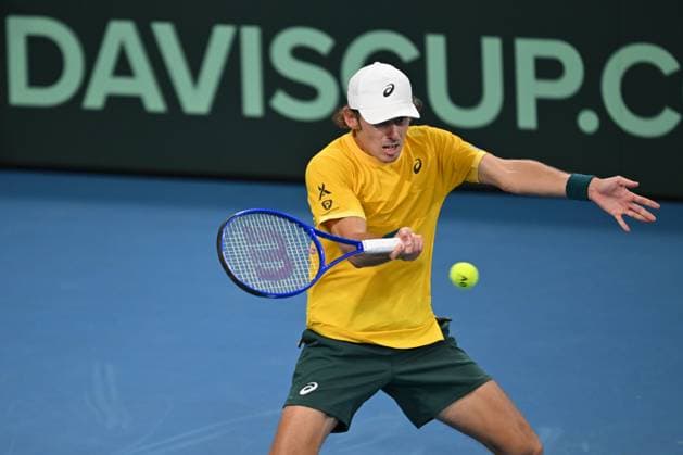 TENNIS DAVIS CUP AUSTRALIA BELGIUM, Alex de Minaur of Australia in action against Raphael Collignon of Belgium during the Davis Cup qualifying second round match at Ken Rosewall Arena in Sydney, Saturday, September 13, 2025. ( NO ARCHIVING, EDITORIAL USE ONLY SYDNEY NEW SOUTH WALES AUSTRALIA ALBION PARK  Copyright: xDEANxLEWINSx 20250913111919282286