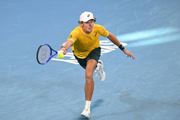 TENNIS DAVIS CUP AUSTRALIA BELGIUM, Alex de Minaur of Australia in action against Raphael Collignon of Belgium during the Davis Cup qualifying second round match at Ken Rosewall Arena in Sydney, Saturday, September 13, 2025. ( NO ARCHIVING, EDITORIAL USE ONLY SYDNEY NEW SOUTH WALES AUSTRALIA ALBION PARK  Copyright: xDEANxLEWINSx 20250913172737720911