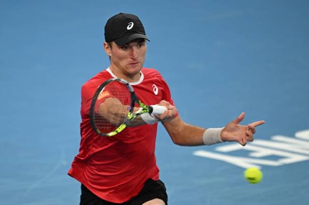 TENNIS DAVIS CUP AUSTRALIA BELGIUM, Raphael Collignon of Belgium in action against Alex de Minaur of Australia during the Davis Cup qualifying second round match at Ken Rosewall Arena in Sydney, Saturday, September 13, 2025. ( NO ARCHIVING, EDITORIAL USE ONLY SYDNEY NEW SOUTH WALES AUSTRALIA ALBION PARK  Copyright: xDEANxLEWINSx 20250913142523908200