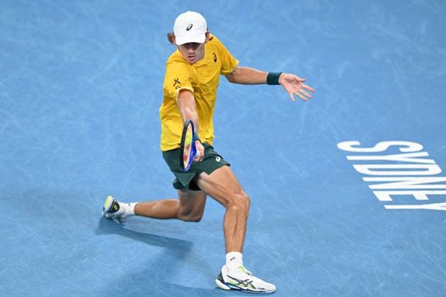 TENNIS DAVIS CUP AUSTRALIA BELGIUM, Alex de Minaur of Australia in action against Raphael Collignon of Belgium during the Davis Cup qualifying second round match at Ken Rosewall Arena in Sydney, Saturday, September 13, 2025. ( NO ARCHIVING, EDITORIAL USE ONLY SYDNEY NEW SOUTH WALES AUSTRALIA ALBION PARK  Copyright: xDEANxLEWINSx 20250913172821693600