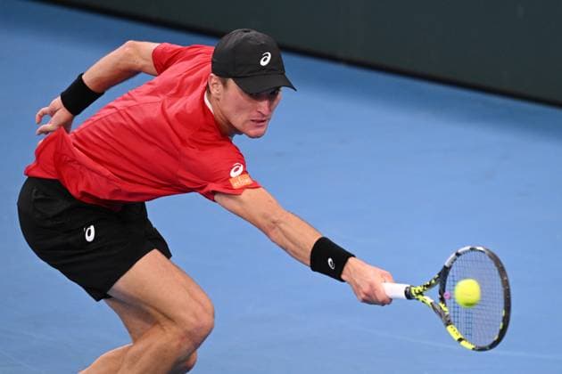 TENNIS DAVIS CUP AUSTRALIA BELGIUM, Raphael Collignon of Belgium in action against Alex de Minaur of Australia during the Davis Cup qualifying second round match at Ken Rosewall Arena in Sydney, Saturday, September 13, 2025. ( NO ARCHIVING, EDITORIAL USE ONLY SYDNEY NEW SOUTH WALES AUSTRALIA ALBION PARK  Copyright: xDEANxLEWINSx 20250913115363479053