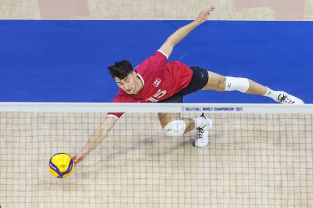(250913) -- QUEZON CITY, Sept. 13, 2025 -- Jackson Young of Canada competes during the pool G match between Canada and Libya at the 2025 FIVB Volleyball Men s World Championship, WM, Weltmeisterschaft in Quezon City, the Philippines, Sept. 13, 2025. ) (SP)THE PHILIPPINES-QUEZON CITY-VOLLEYBALL-FIVB MEN S WORLD CHAMPIONSHIP 2025-CAN VS LBA RouellexUmali 