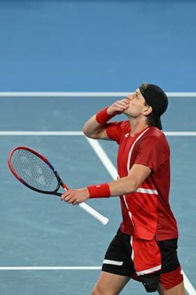 TENNIS DAVIS CUP AUSTRALIA BELGIUM, Zizou Bergs of Belgium celebrates his win over Jordan Thompson of Australia during the Davis Cup qualifying second round match at Ken Rosewall Arena in Sydney, Saturday, September 13, 2025. ( NO ARCHIVING, EDITORIAL USE ONLY SYDNEY NEW SOUTH WALES AUSTRALIA ALBION PARK  Copyright: xDEANxLEWINSx 20250913175085315923