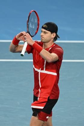 TENNIS DAVIS CUP AUSTRALIA BELGIUM, Zizou Bergs of Belgium celebrates his win over Jordan Thompson of Australia during the Davis Cup qualifying second round match at Ken Rosewall Arena in Sydney, Saturday, September 13, 2025. ( NO ARCHIVING, EDITORIAL USE ONLY SYDNEY NEW SOUTH WALES AUSTRALIA ALBION PARK  Copyright: xDEANxLEWINSx 20250913180293876460
