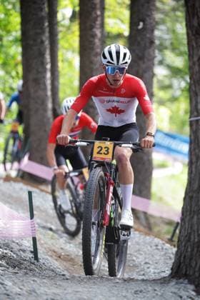 2025 UCI Mountain Bike World Championships Picture by Ed Sykes SWpix.com - 13 09 2025 - Cycling - 2025 UCI Mountain Bike World Championships - Cross-country Olympic - Crans-Montana, Valais, Switzerland - Men U23 - Ian Ackert (Canada) Copyright: x xSWpix.comx(t axPhotographyxHubxLtd)xEdxSykes SWpix.comx SWP-3030-3829