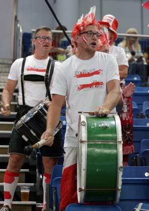 TENNIS - Davis Cup, HUN vs AUT DEBRECEN,HUNGARY,13.SEP.25 - TENNIS - ITF Davis Cup, qualification round 2, Hungary vs Austria. Image shows fans of Austria.  GEPAxpictures xWalterxLuger