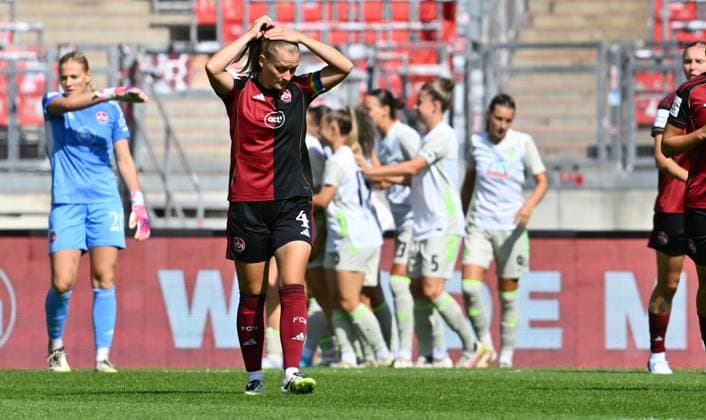 13 09 2025 Soccer season 2025 2026 1 Google Pixel Women Bundesliga 02 Matchday 1 FC Nürnberg FCN Club Clubfrauen SV Werder Bremen SVW Sportfoto Zink xwoxzix Luisa Guttenberger 4, 1 FC Nürnberg FCN disappointed disappointment behind goal celebration joy after goal goal shot to 0 1 by Medina Desic 9, SV Werder Bremen