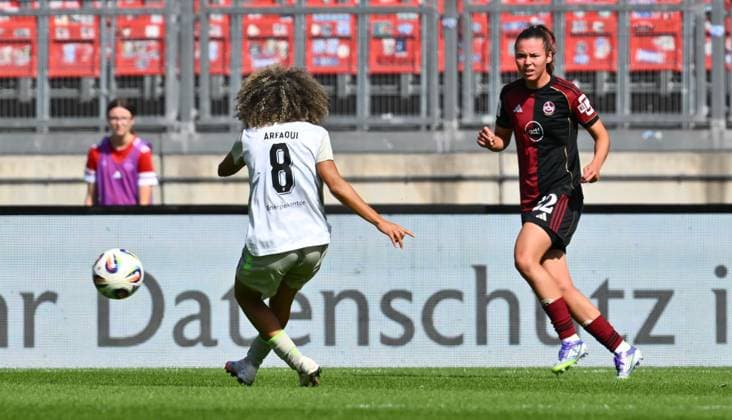 13 09 2025 Soccer Season 2025 2026 1 Google Pixel Women Bundesliga 02 Matchday 1 FC Nuremberg FCN Club Clubfrauen SV Werder Bremen SVW Sportfoto Zink xwoxzix Amira Arfaoui 8, SV Werder Bremen scores Goal Goal Shot to 0 2 vs Julia Pollak 22, 1 FC Nuremberg FCN