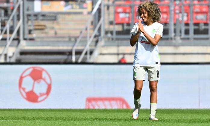 13 09 2025 Soccer season 2025 2026 1 Google Pixel Women Bundesliga 02 Matchday 1 FC Nuremberg FCN Club Clubfrauen SV Werder Bremen SVW Sportfoto Zink xwoxzix Goal celebration Joy after goal Goal shot to 0 2 by Amira Arfaoui 8, SV Werder Bremen
