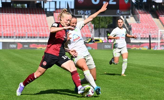 13 09 2025 Soccer Season 2025 2026 1 Google Pixel Women Bundesliga 02 Matchday 1 FC Nürnberg FCN Club Clubfrauen SV Werder Bremen SVW Sportfoto Zink xwoxzix Franziska Mai 18, 1 FC Nürnberg FCN Verena Wieder 31, SV Werder Bremen