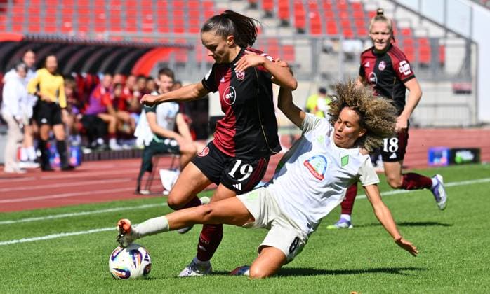 13 09 2025 Soccer Season 2025 2026 1 Google Pixel Women Bundesliga 02 Matchday 1 FC Nürnberg FCN Club Clubfrauen SV Werder Bremen SVW Sportfoto Zink xwoxzix Sanja Homann 19, 1 FC Nürnberg FCN Amira Arfaoui 8, SV Werder Bremen