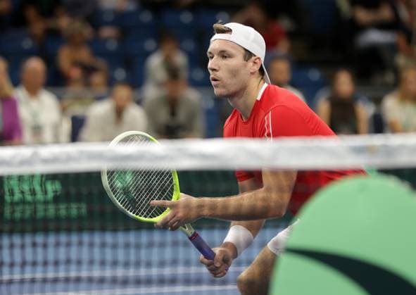 TENNIS - Davis Cup, HUN vs AUT DEBRECEN,HUNGARY,13.SEP.25 - TENNIS - ITF Davis Cup, qualification round 2, Hungary vs Austria. Image shows Lucas Miedler (AUT).  GEPAxpictures xWalterxLuger