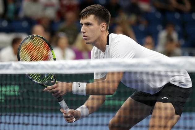 TENNIS - Davis Cup, HUN vs AUT DEBRECEN,HUNGARY,13.SEP.25 - TENNIS - ITF Davis Cup, qualification round 2, Hungary vs Austria. Image shows Fabian Marozsan (HUN).  GEPAxpictures xWalterxLuger