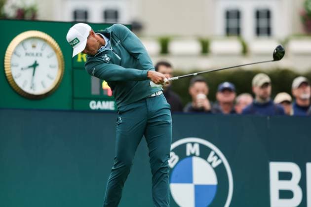 13th September 2025; Wentworth Club, London, England; The BMW PGA, Golf Herren Championship Round 3; Johannes Veerman of United States tees off from the 1st tee  HenningxvonxJagow