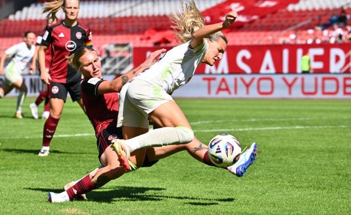 13 09 2025 Soccer season 2025 2026 1 Google Pixel Women Bundesliga 02 Matchday 1 FC Nürnberg FCN Club Clubfrauen SV Werder Bremen SVW Sportfoto Zink xwoxzix Oliwia Wos 15, 1 FC Nürnberg FCN Medina Desic 9, SV Werder Bremen